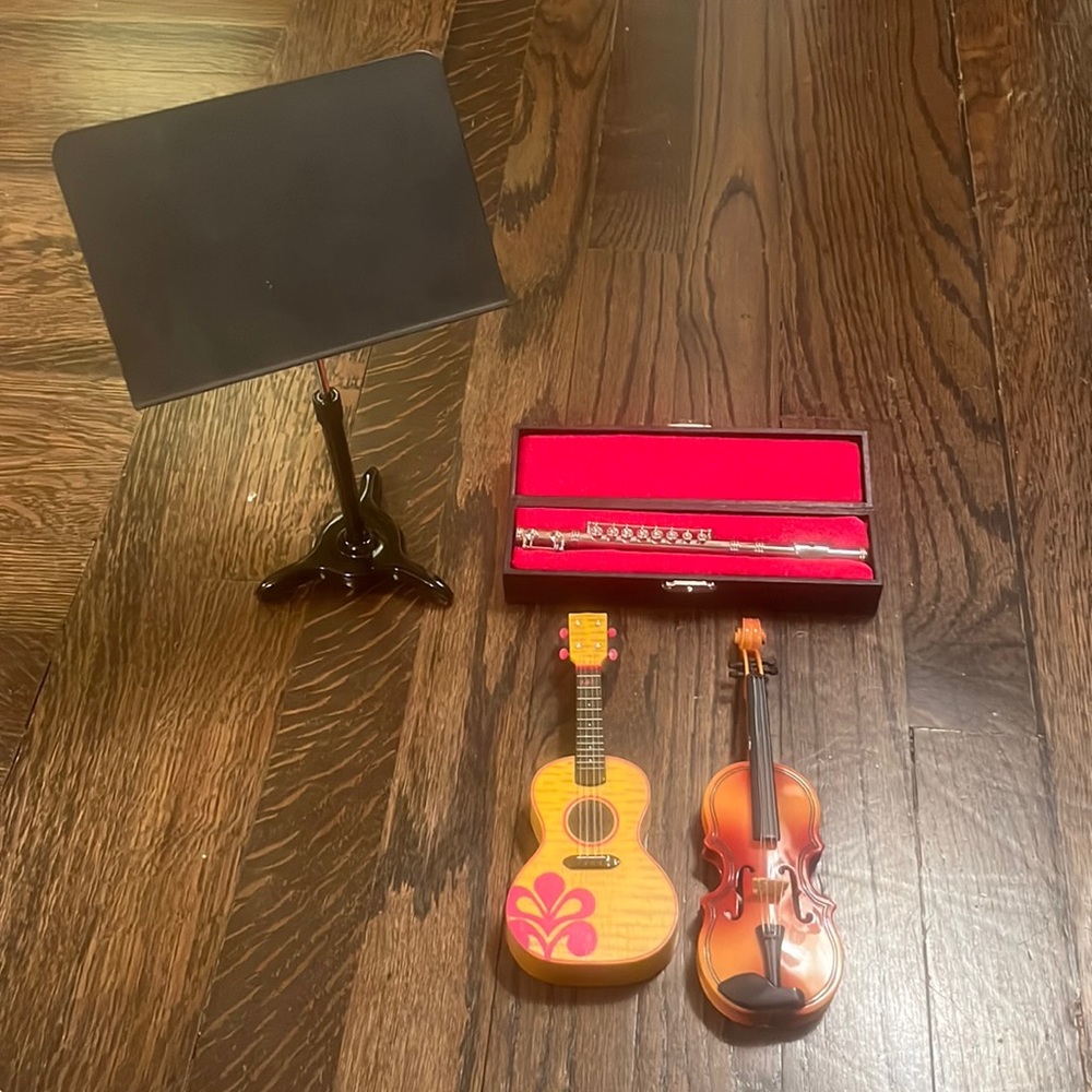 American Girl Doll Instrument Bundle w/ Flute, Music Stand, Ukulele, and Violin